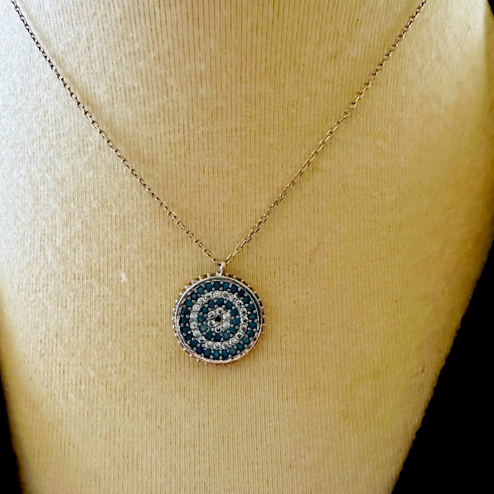 Sterling silver crystal disk necklace